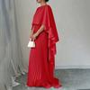 2026 Womens Elegant Solid Color Round Neck Pleated Slim Fit Casual Dress Set With Batwing Sleeves