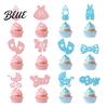 Glitter Paper Baby Theme Picks 12Pcs Boy Girl Birthday Cake Toppers Themed Cupcake with Party Supplies Bottle Stroller Bow Suit Cardboard