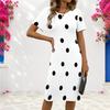 Women Plus Size Round Neck Short Sleeve Polka Dot Printed White Fitted Midi Dress