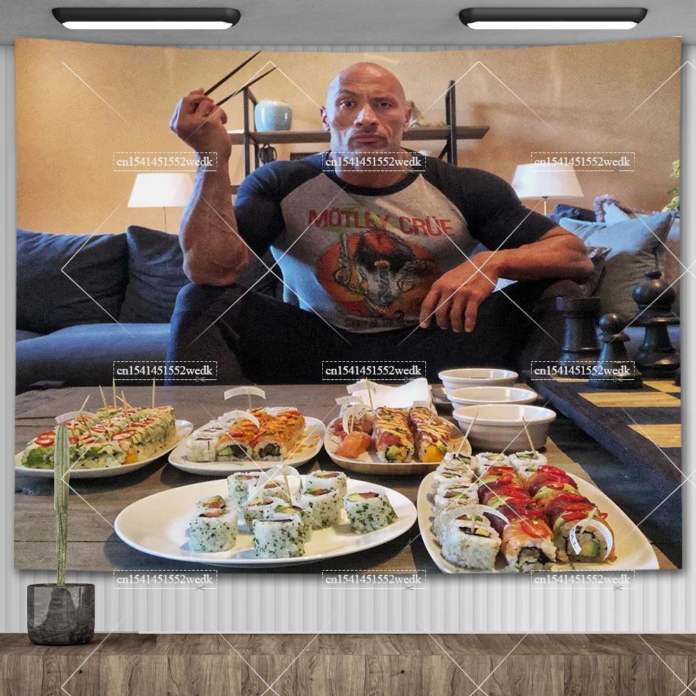 The Rock Johnson isst Blaubeerpfannkuchen Wandbehang Wandteppich Kawaii Zimmerdeko Meme Wandteppich Schlafzimmerdekoration Ästhetisch