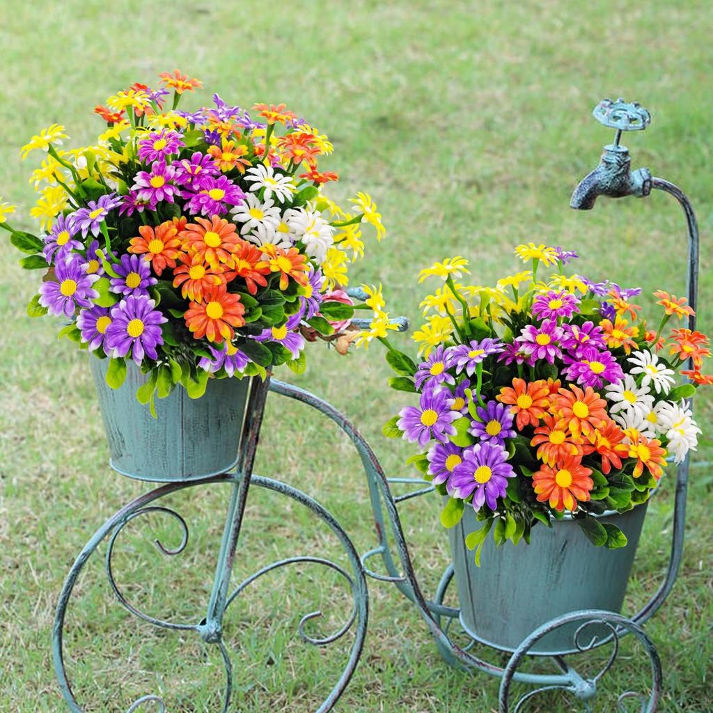2-8PCS Artificial Plastic Chrysanthemum Faux Daisy Outdoor Faux Flowers Fence Decor Fake Plants Exterior Home Decoration