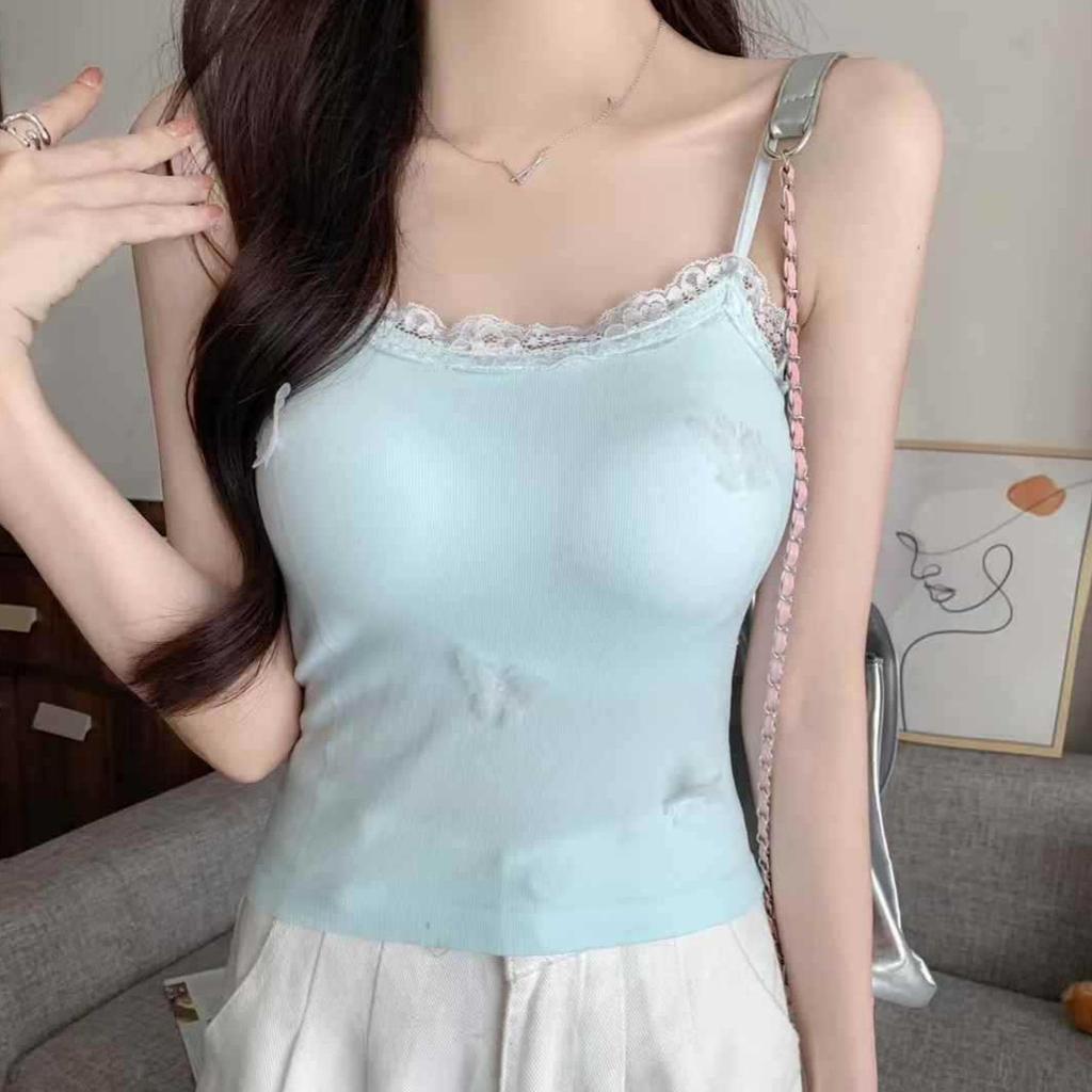 #Summer outer wear low neck with chest pad small suspender vest female hottie black pure desire sexy short top