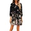 Damenmode Elegant Herbst Und Winter Langarm V-Ausschnitt Weihnachtsprint Kleid