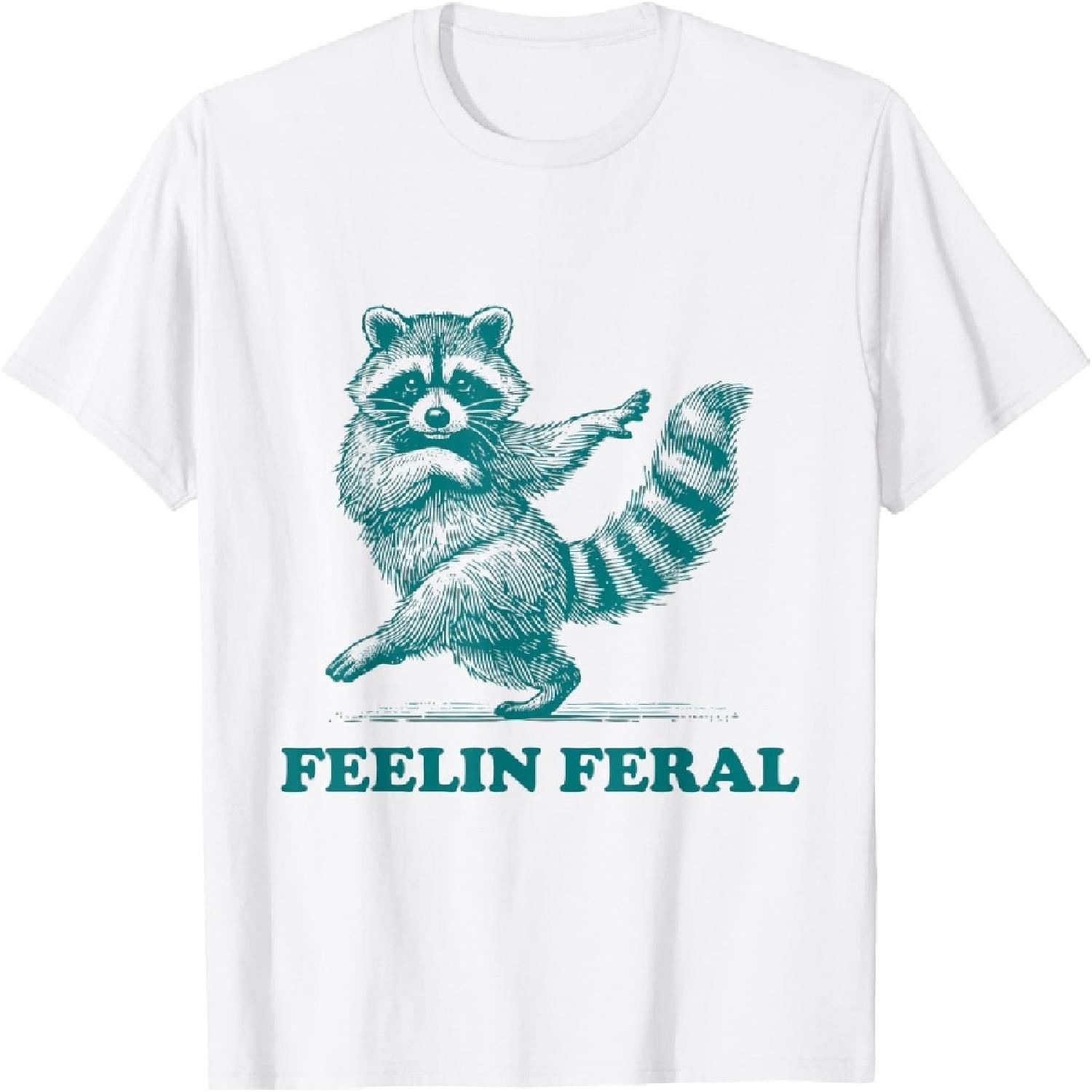 Feeling Feral Racoon Ironic Saying Vintage Funny Raccoon T-Shirt S