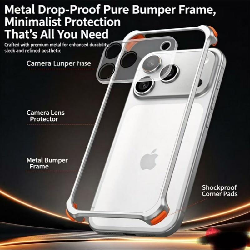 Luxury Metal Aluminum Alloy Frame Lens Protective Phone Case For iPhone 17 16 15 14 13 Pro Max Silicone Lining Shockproof Bumper