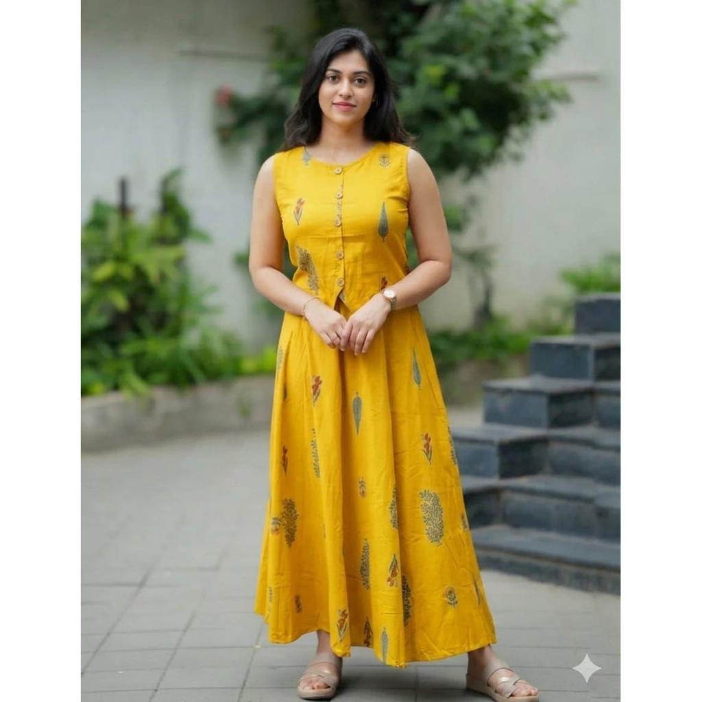 Women's Printed Cotton Top with Skirt Set Indian Bollywood Casual Wear Kurti Set