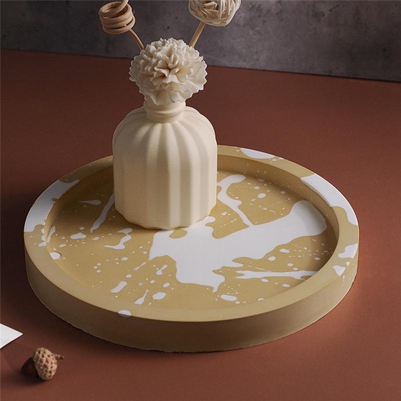 ABWR-Round Plate Silicone Mold Fruit Disc Tea Tray UV Resin Mould Gypsum Cement Mold Jewelry Tools 4Piece