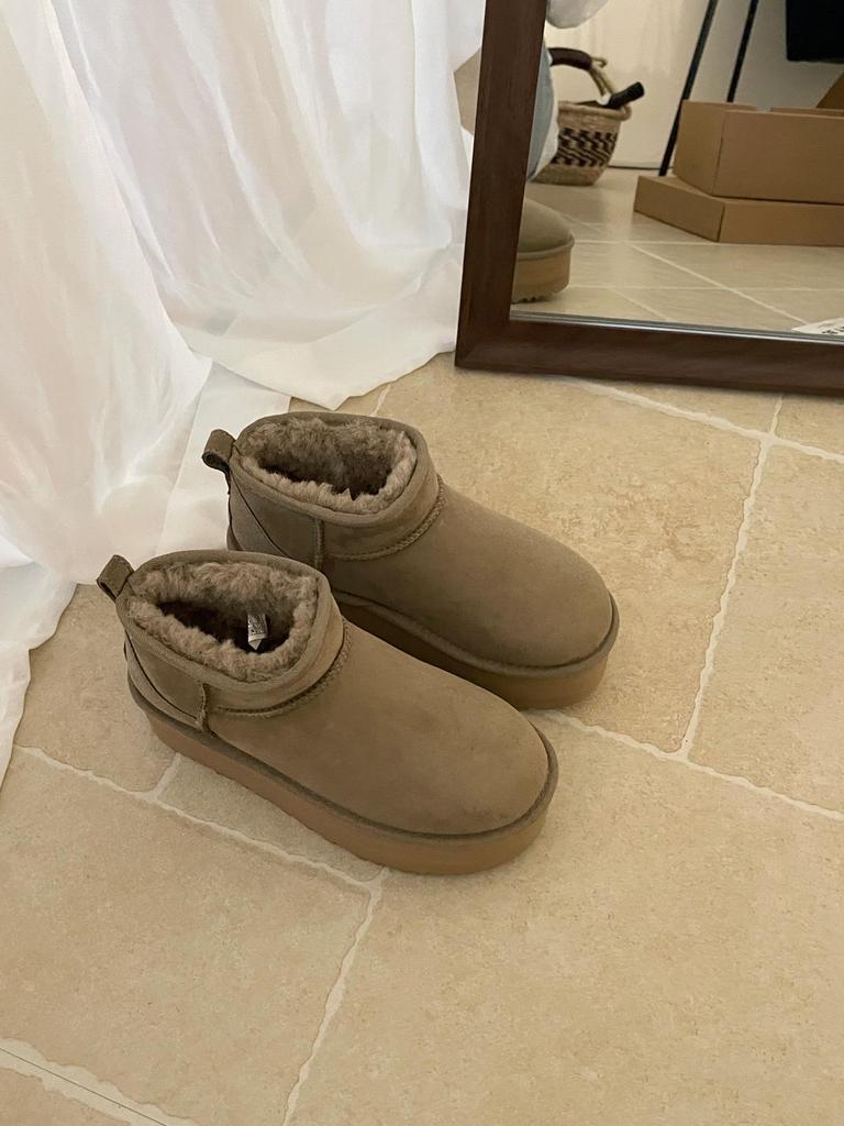 Henan Sangpo Short Sheepskin Wool Snow Boots - Mini Thick Sole 5cm