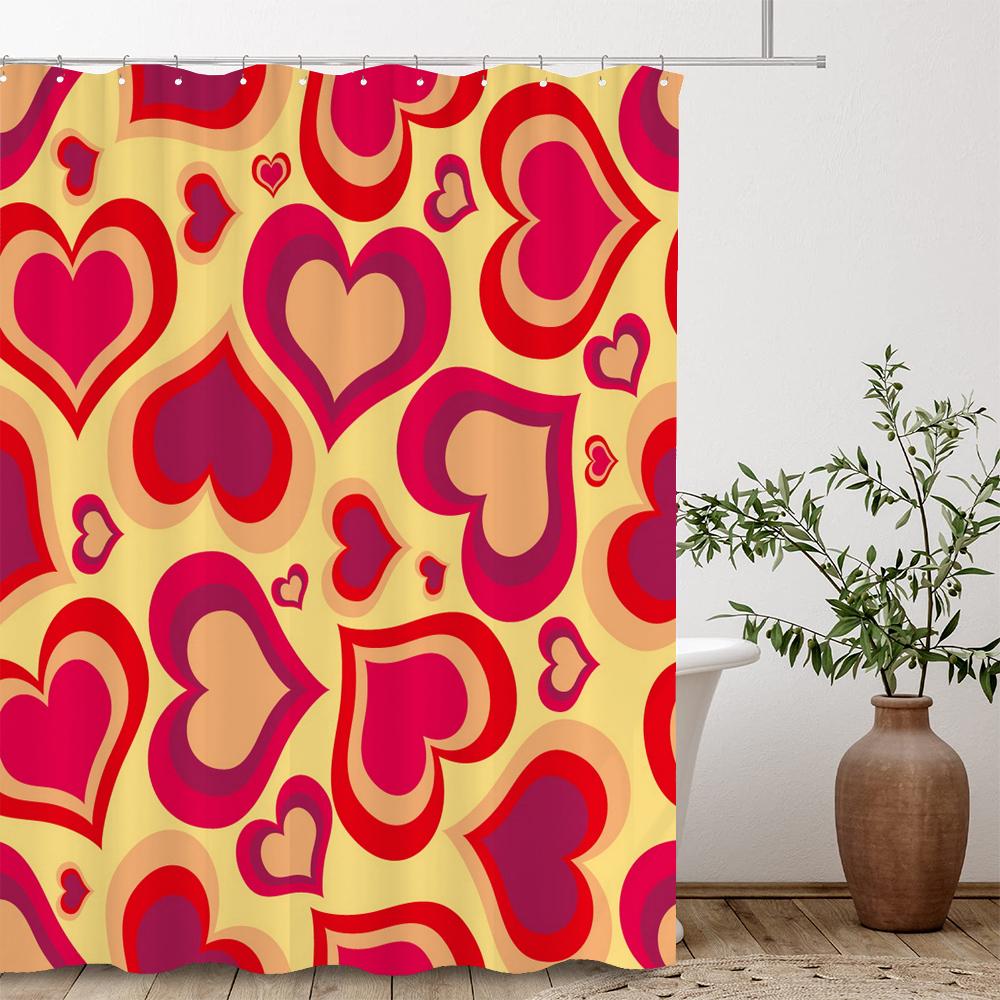 1 Pc Pink,Romantic Love Pattern Shower Curtain Printing Fabric Valentine'S Day Love Home Decoration Bathroom Curtain With Hooks