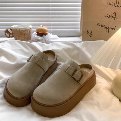 Leder Dicksohlige Taschenkopf Hausschuhe Damen 2025 neu höhenvergrößernd Oberbekleidung Lazy Ein-Pedal Casual Rock Boken Schuhe