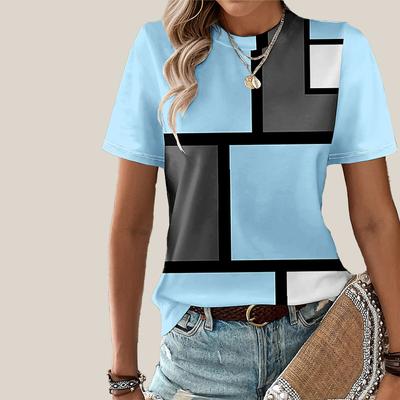 Sommer-T-Shirt für Damen, quadratisch, bedruckt, kurzärmelig, lässig, bedrucktes Oberteil