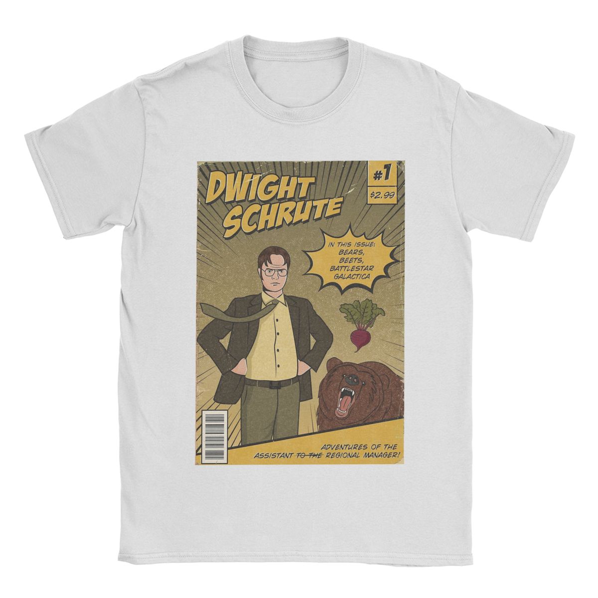

Чоловіча футболка Дуайт Шрут Комікси Вінтажна бавовняна футболка З коротким рукавом Серіал Офіс Футболки з круглим вирізом Одяг Графічний S білий