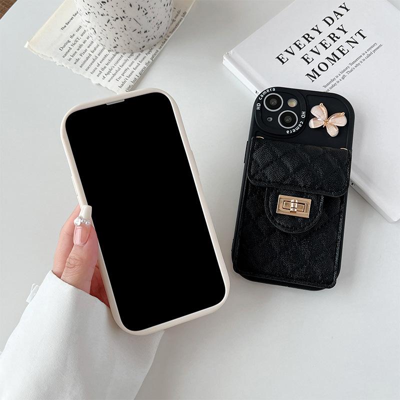 Apple 17 Messenger Wallet Mobile Phone Case For Iphone15Promax Butterfly Messenger Chain 16 Fine Hole Women'S Soft