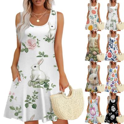 Robe Décontractée Femme Sans Manches Col Rond Imprimé Pâques