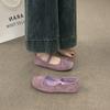French Flat Bottom Square Head Bow Dopamine Flat Bottom Mary Jane Not Tired Feet Soft Bottom Suede Ballet Single Shoes Women