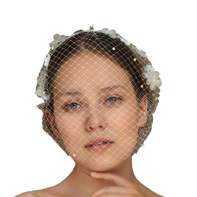 Mesh Wedding Face Veil With Pearls Flower Detail And Elastic Band For Bridal Shower Photography Dressingup Props