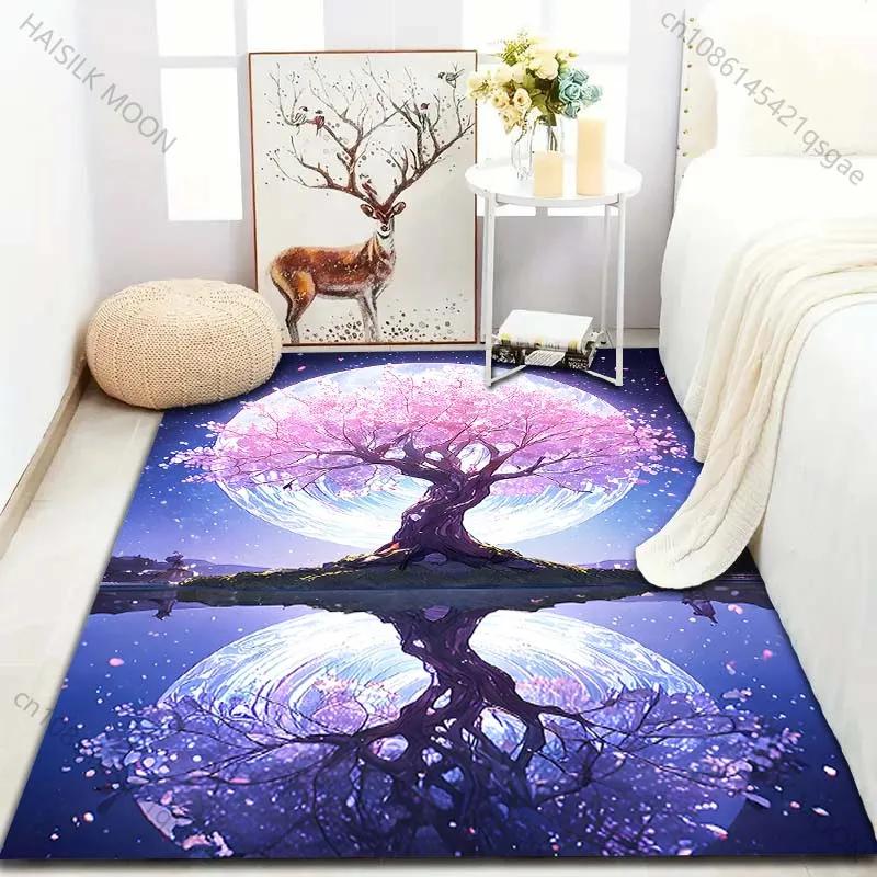 Mond- und Kirschblütenbaum-Muster Teppich Wohnzimmer Schlafzimmer Büro Großflächiger Teppich Computerzimmer Spielzimmer Dekorative Matte Geschenk