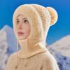Knitting Hat Women Windproof Insulated Design Winter Hat with Plush Ball Unique Texture 3-in-1 Thickened Hat Face Guard Scarf