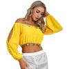 Womens Sequined Beaded Belly Dance Crop Top Long Puff Sleeve Split Halloween Party Costume