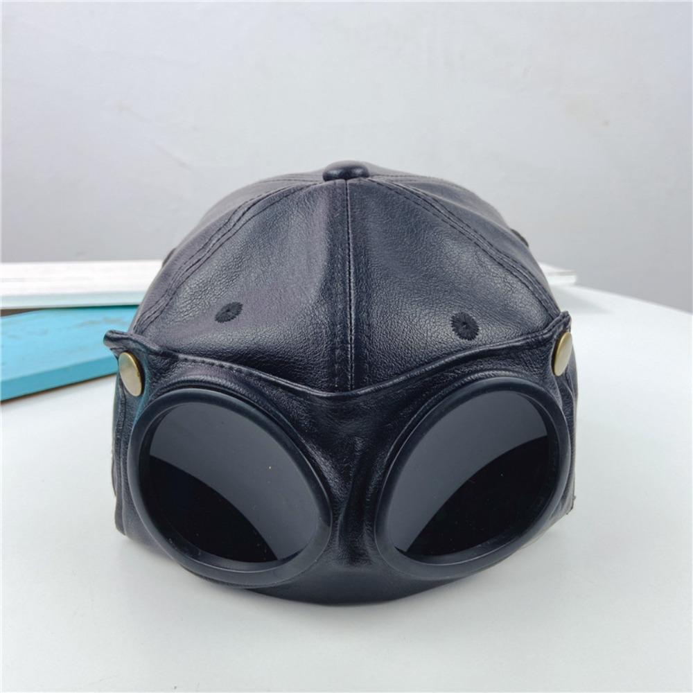 PU Leather Pilot Glasses Hat Personality Baseball Cap Cool Sunhat  Unisex