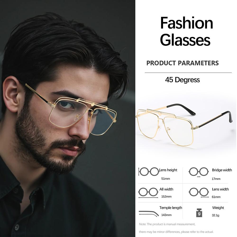 New In Retro Sunglasses For Men Double Beam Metal Glasses Square Frame Workplace Light Luxury Accessories Men'S Glasses