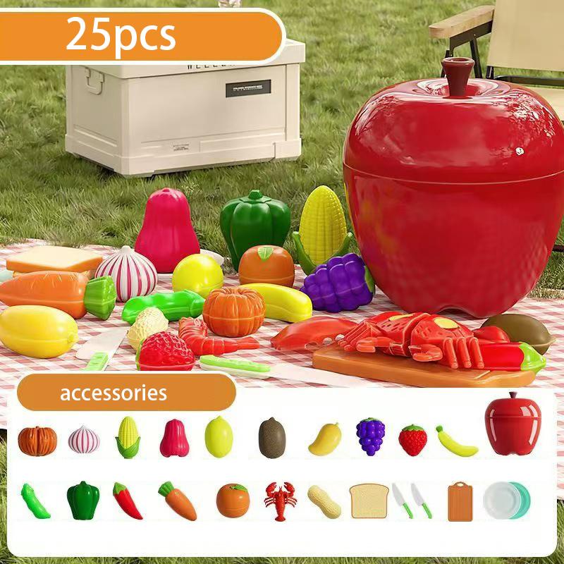

1 Set Plastic Fruit and Vegetable Cutting Educational Set Kitchen Pretend Play Toy with Large Apples Ideal for Christmas Gifts