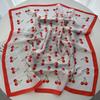 Luxury Square Satin Scarf Women Cute Fruit Cherry Pattern Shawls and Wraps Fashion Small Bag Scarves Hair Tie Bandanas 70*70Cm
