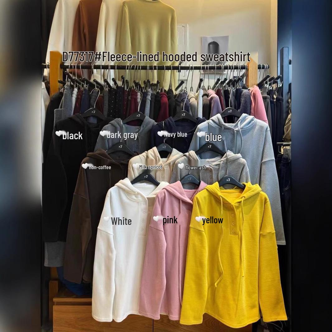 

Da 7 Women s 77317 Winter Korean Style Loose Plus Size Casual Hooded Fleece Sweatshirt Milk Apricot