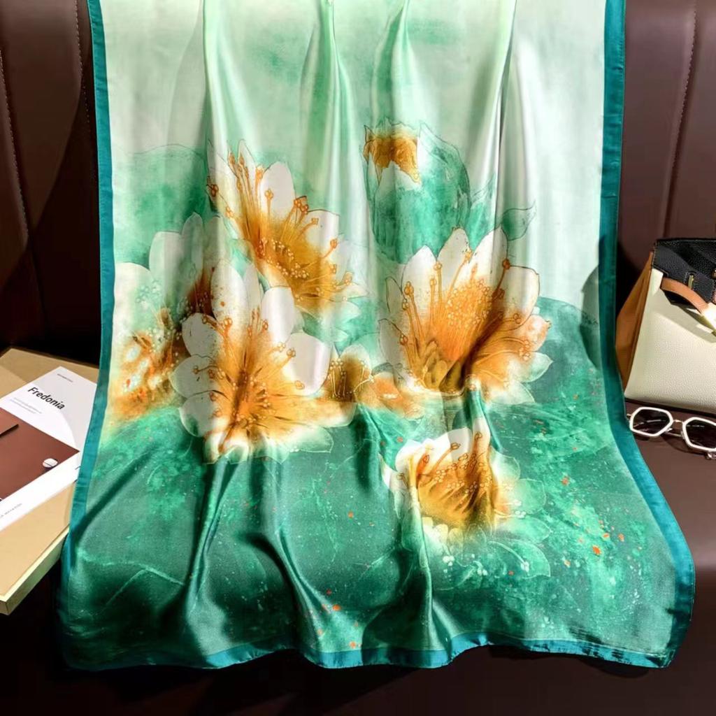 Cashew Fashion Scarf Simulation Silk Colour Blocking Temperament Beach Towel Female Silk Scarf Air Conditioning Shawl Outwear Scarf