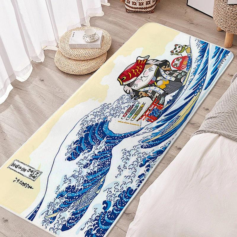 Carpet for Bedroom Japanese Waves Living Room Rugs Kitchen Floor Mat Washable Non-slip Doormat Entrance Door Home Decorations