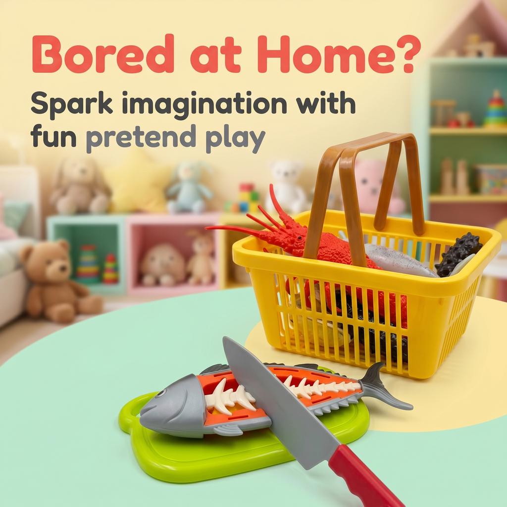 Kids Kitchen Toy Set Simulated Lobster Crab Fish Chicken Fun Cutting Food Big Size DIY Assembly Model for Kids Early Education