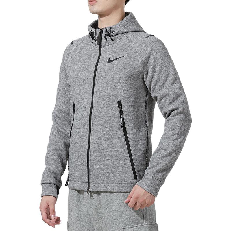 Nike Knit Sport Hooded Logo Jacket Men Outerwear Grey DD1879-010