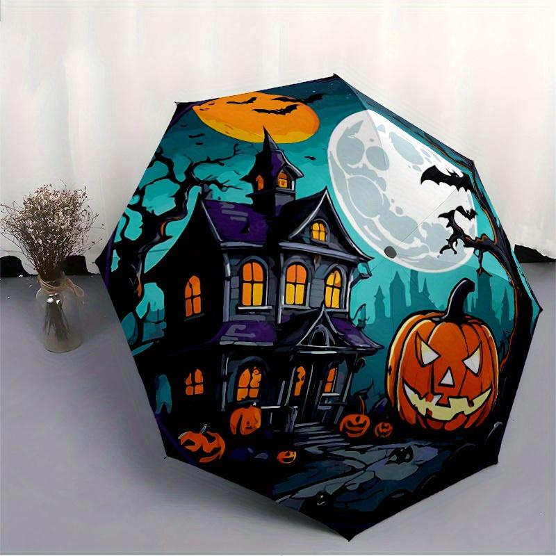 1pc Halloween Pattern Automatic Opening/Closing Folding Umbrella with 57 Ribs, Plastic Handle, Windproof Portable Sunshade Umbrella Hallowee