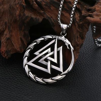 Vintage Viking Dragon Pendant Punk 316L Stainless Steel Vikings Valknut Necklace for Men Domineering Jewelry