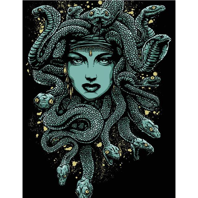 Lerretsmaleri Veggkunst Medusahode Blå abstrakt bildeplakater HD Moderne Klassisk trykk Dekorative malerier