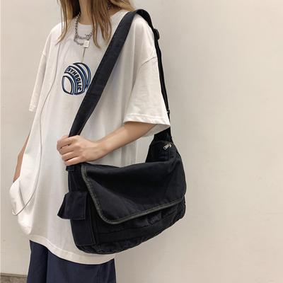HOCODO Messenger-veske med flere lommer Stor kapasitet Jente Skuldervesker Ensfarget Dameveske Mote Lerret Skole Crossbody-veske