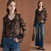 Wudao Dam Retro Leopardmönstrad Långärmad Casual Skjorta