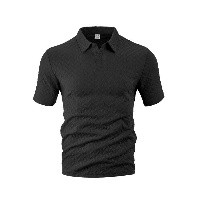 Men Jacquard Fabric Polo Shirt Summer Thin Breathable Moisture Wicking Short Sleeve T Shirt