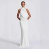 2025 Fall Womens Sleeveless Backless Sequin Cinched Waist Wrap Dress Bodycon Maxi In Navy White Coffee