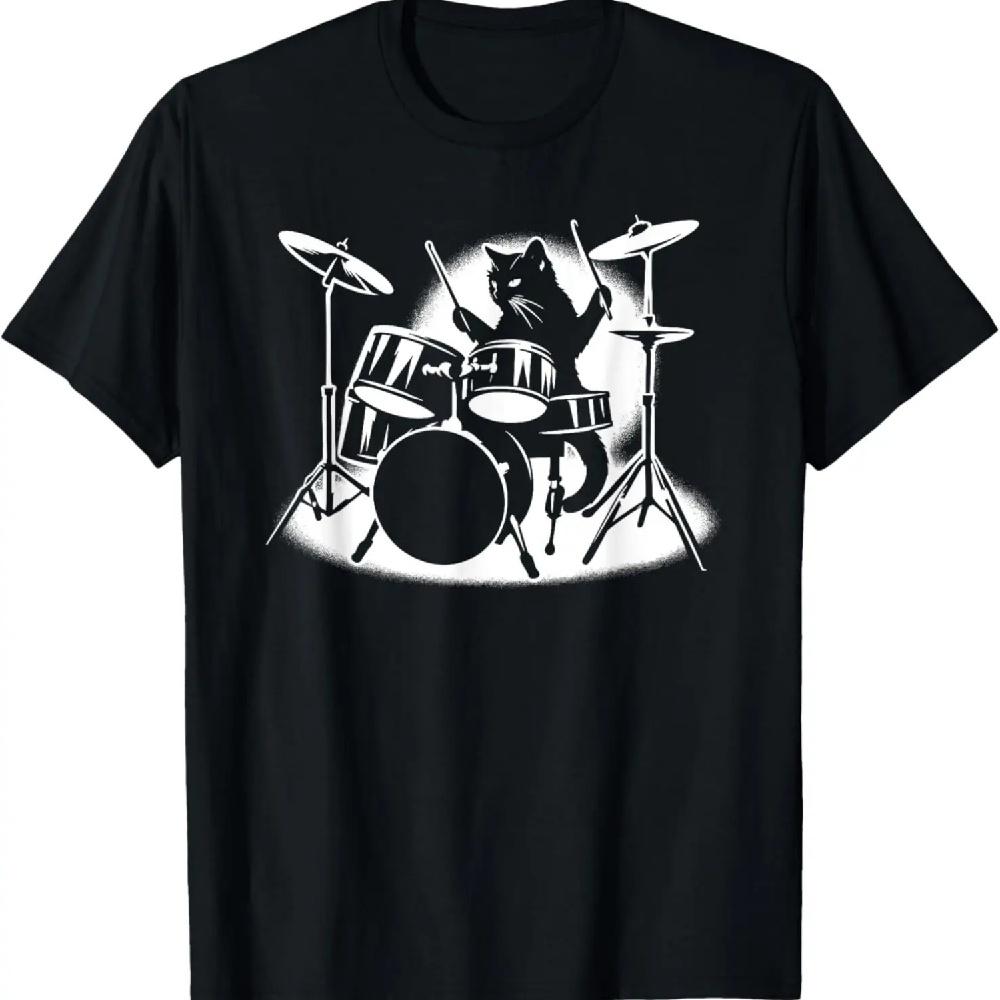 

Cat Playing Drums Drummer Novelty Music Lover Funny Drummer T-Shirt XXXL