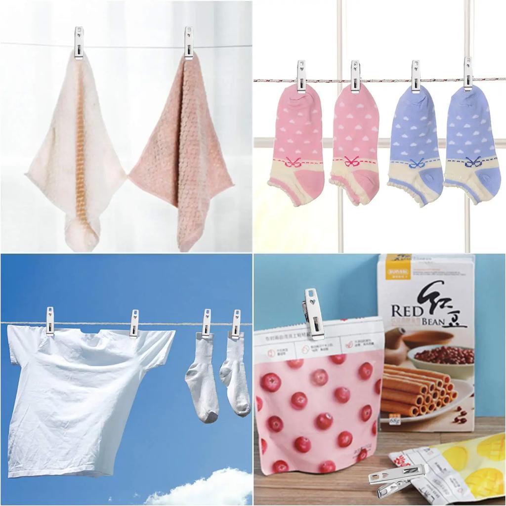 10/20Pcs Stainless Steel Clothes Pegs Washing Clips Household Clothing Sealing Clip Windproof Clips Hang Pins Metal Clips Clamps