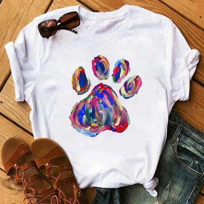 Women Dogs Paw Watercolor Cute Short Sleeve T-shirts Fashion Summer 3D Printed Lady Womens Clothes Tops T-Shirt Shirt Female