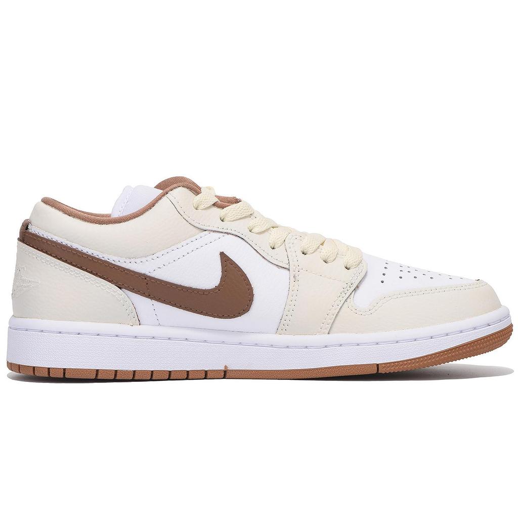 Jordan Air Jordan 1 Slip Resistant Abrasion Resistant Low Top Vintage Basketball Shoes Unisex White Brown DC0774-202(Team-SBOX)