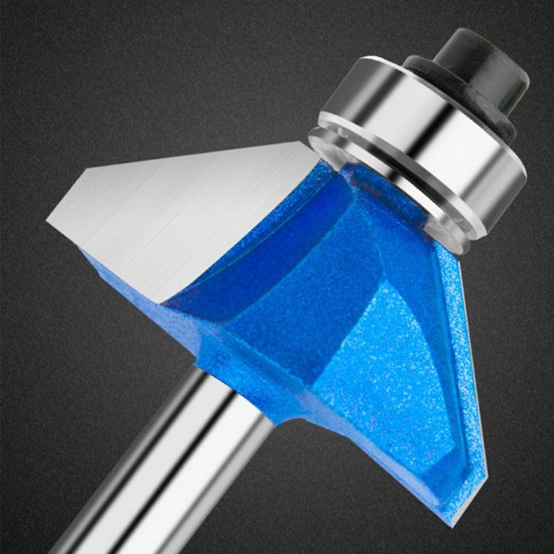 4pieces 1/4"/1/2" Shank Chamfer Router Bit Woodworking Milling Cutter 45Degree Knife with Top Bearing Bevel Edge