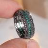 Single Row Green Zircon Small Round Stone Rings For Women Vintage Trendy Black Metal Engagement Ring Wedding Jewelry Bridal Gift