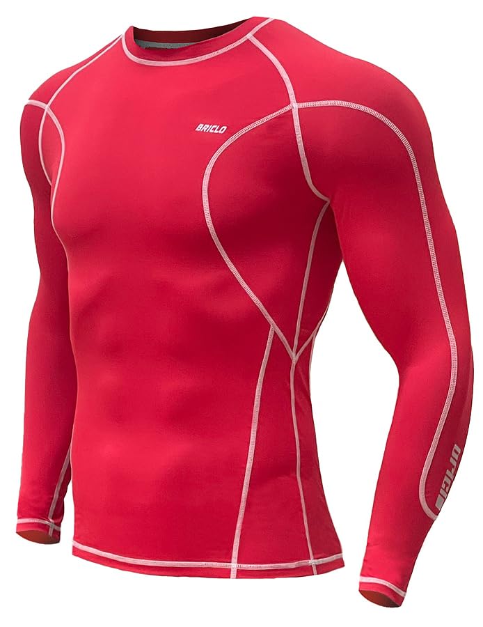 Briclo Long Sleeve Compression Shirt for Spring and Summer UV Power Stretch Compression Shirt for and Compression Sports Base Men's [Stretchable,