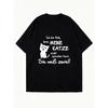 Oversized T Shirt Black Cat And German Text Print Casual Wear For Women