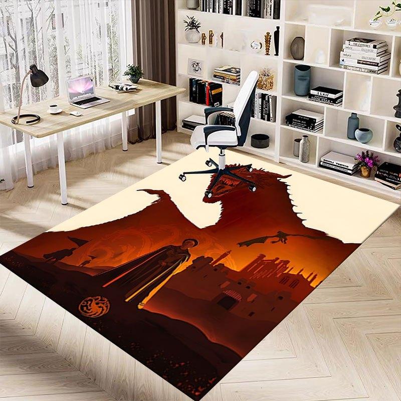 1pc Fire and Blood Office Carpet Chair Mats, Home Decor Mat | Fantasy Theme Mat | Durable Mat, Dragon DecorB01