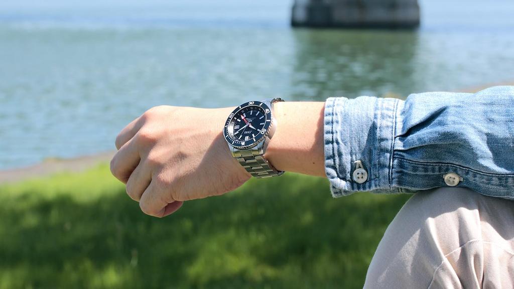 JIOS GMT DIVER'S104 GMT Diver's Watch, Made In Japan, Automatic, Men's, Stainless Steel Strap, Sapphire Crystal, Black