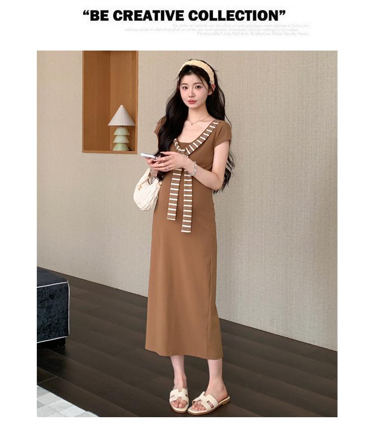 2026 Summer Maternity Striped Two-Piece Dress with Cinched Waist